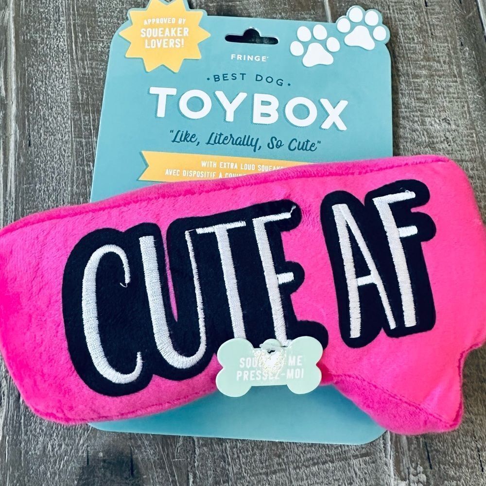 Plush “Cute AF” Pink Dog Squeaky Toy